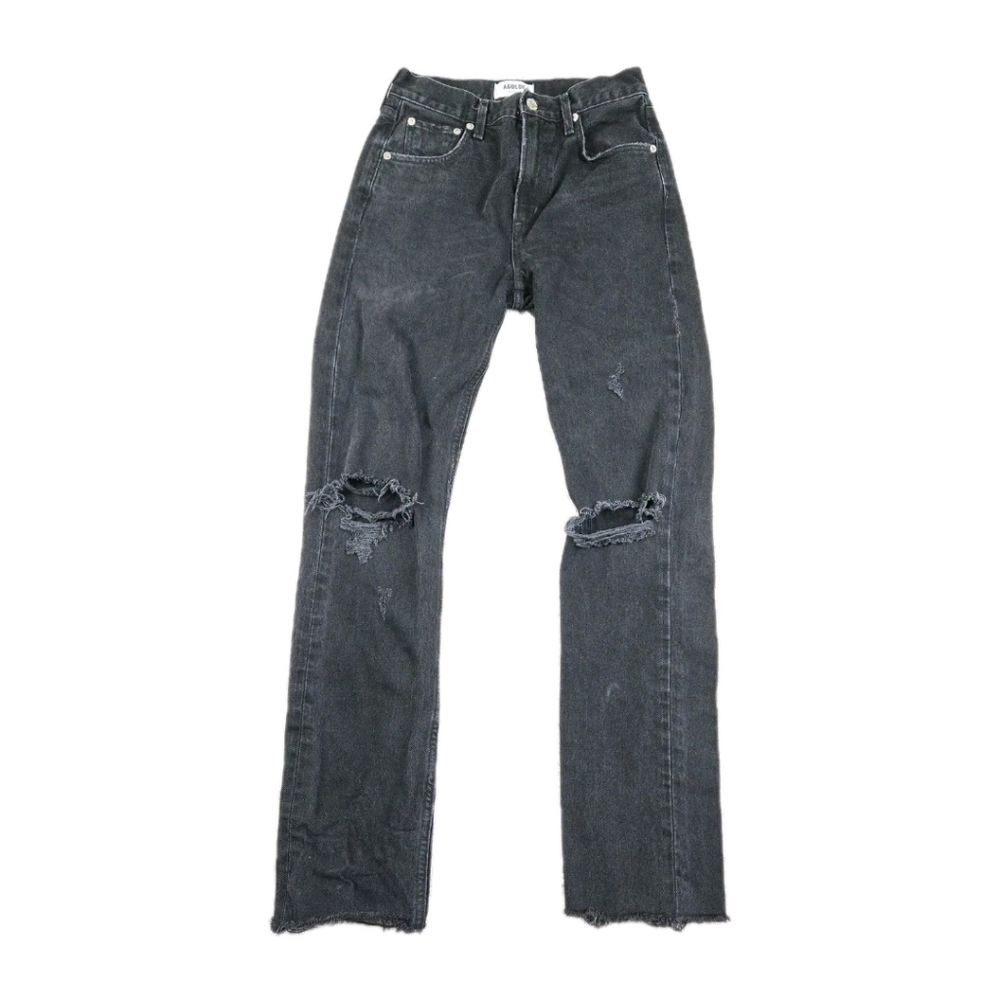 AGOLDE Cherie High Rise Straight Black Denim Jeans Sz 25 Distressed Goth Emo